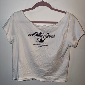 White Off the Shoulder Short Sleeve Women's Top with Malibu Print Women’s Small